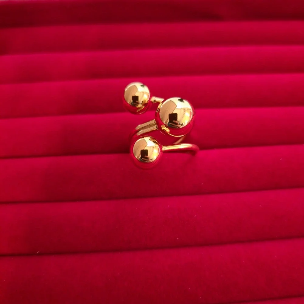 18K Gold Plated Stainless Steel Triple Ball Bypass Ring Size 7 Modernist Gold